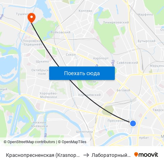 Краснопресненская (Krasnopresnenskaya) to Лабораторный корпус map
