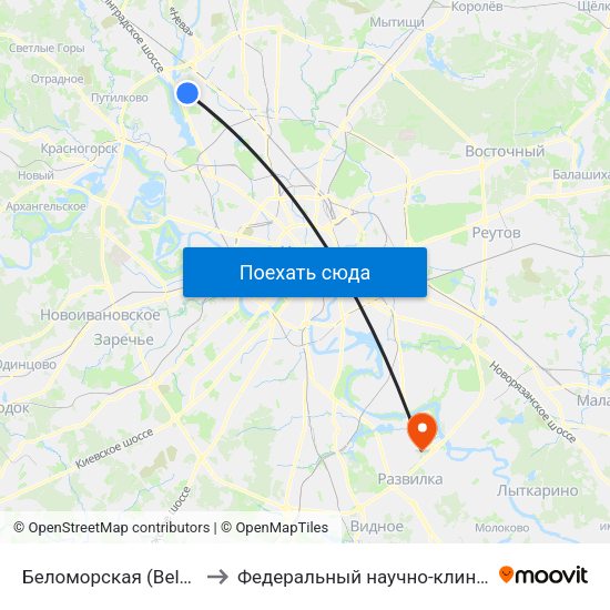 Беломорская (Belomorskaya) to Федеральный научно-клинический центр map