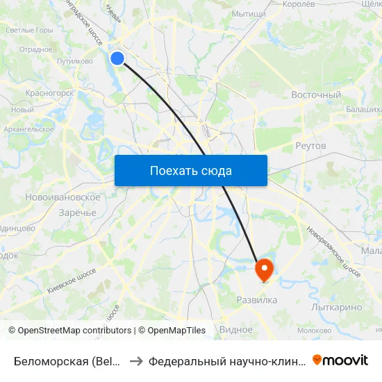 Беломорская (Belomorskaya) to Федеральный научно-клинический центр map