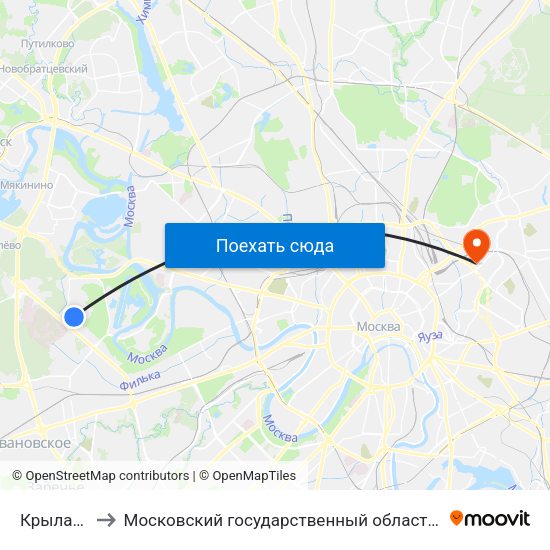 Крылатское (Krylatskoe) to Московский государственный областной университет. Институт лингвистики и межкультурной коммуникации map