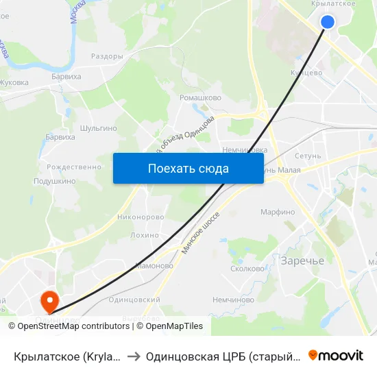 Крылатское (Krylatskoe) to Одинцовская ЦРБ (старый корпус) map