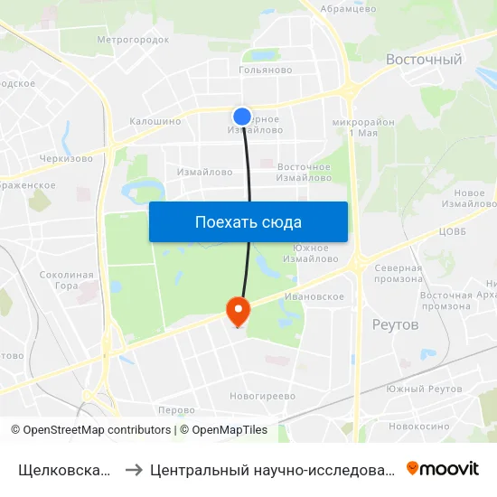 Щелковская (Schelkovskaya) to Центральный научно-исследовательский институт гастроэнтерологии map