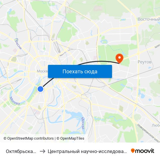 Октябрьская (Oktyabrskaya) to Центральный научно-исследовательский институт гастроэнтерологии map