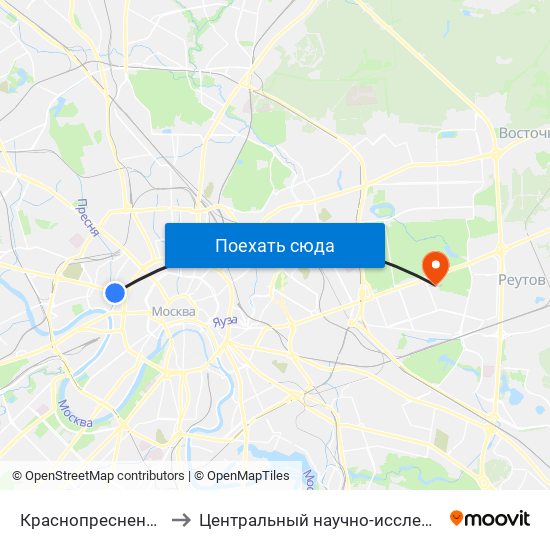 Краснопресненская (Krasnopresnenskaya) to Центральный научно-исследовательский институт гастроэнтерологии map