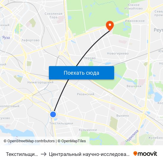 Текстильщики (Tekstilschiki) to Центральный научно-исследовательский институт гастроэнтерологии map