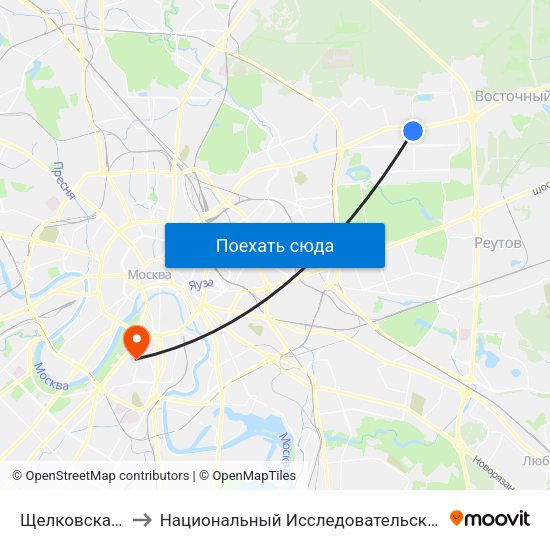 Щелковская (Schelkovskaya) to Национальный Исследовательский Университет Высшая Школа Экономики map