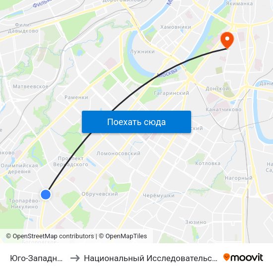 Юго-Западная (Yugo-Zapadnaya) to Национальный Исследовательский Университет Высшая Школа Экономики map