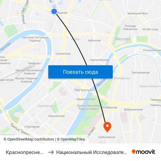Краснопресненская (Krasnopresnenskaya) to Национальный Исследовательский Университет Высшая Школа Экономики map
