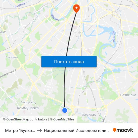 Метро "Бульв. Дмитрия Донского" to Национальный Исследовательский Университет Высшая Школа Экономики map