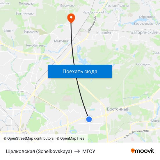 Щелковская (Schelkovskaya) to МГСУ map