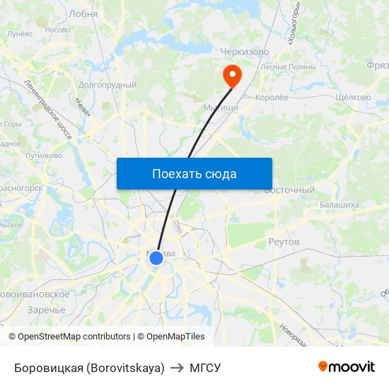 Боровицкая (Borovitskaya) to МГСУ map