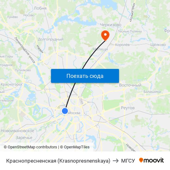 Краснопресненская (Krasnopresnenskaya) to МГСУ map