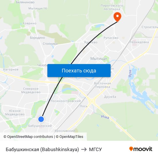 Бабушкинская (Babushkinskaya) to МГСУ map