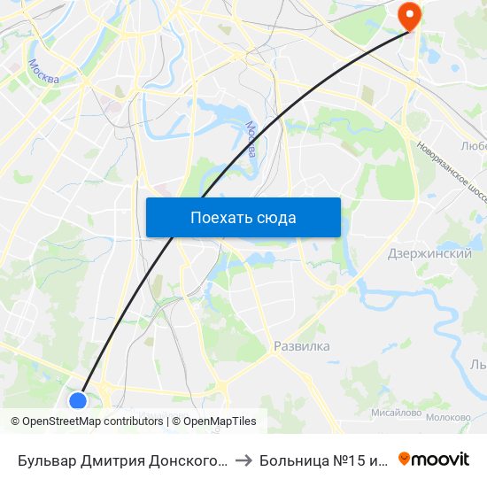 Бульвар Дмитрия Донского (Bulvar Dmitriya Donskogo) to Больница №15 им. О.М. Филатова map