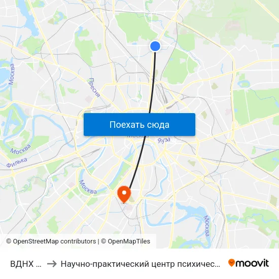 ВДНХ (VDNKh) to Научно-практический центр психического здоровья детей и подростков map