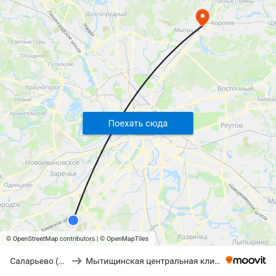 Саларьево (Salaryevo) to Мытищинская центральная клиническая больница map