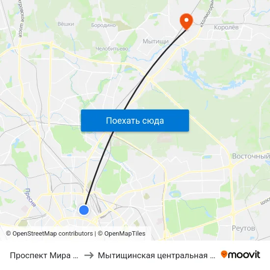 Проспект Мира (Prospekt Mira) to Мытищинская центральная клиническая больница map