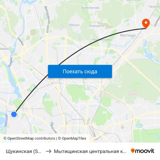 Щукинская (Schukinskaya) to Мытищинская центральная клиническая больница map