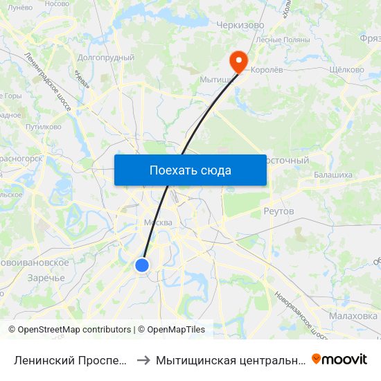 Ленинский Проспект (Leninsky Prospekt) to Мытищинская центральная клиническая больница map