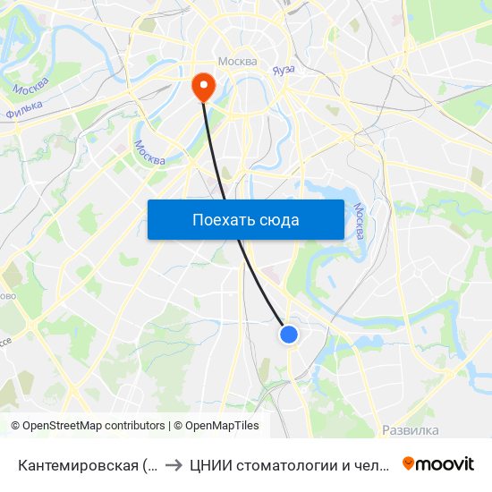 Кантемировская (Kantemirovskaya) to ЦНИИ стоматологии и челюстно-лицевой хирургии map