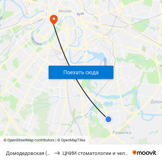 Домодедовская (Domodedovskaya) to ЦНИИ стоматологии и челюстно-лицевой хирургии map
