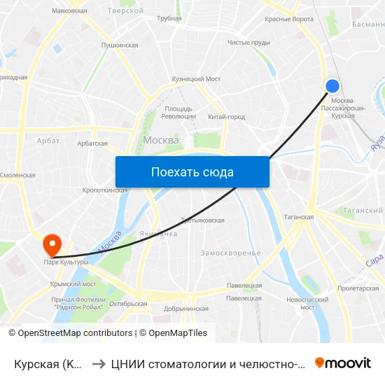 Курская (Kurskaya) to ЦНИИ стоматологии и челюстно-лицевой хирургии map