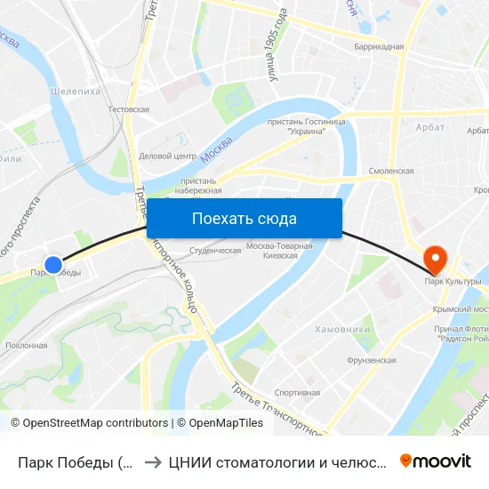 Парк Победы (Park Pobedy) to ЦНИИ стоматологии и челюстно-лицевой хирургии map