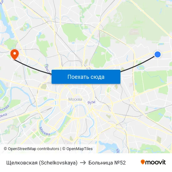 Щелковская (Schelkovskaya) to Больница №52 map