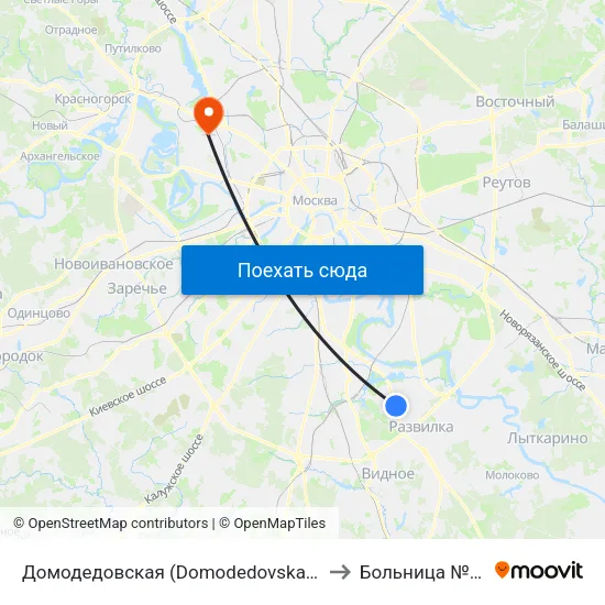 Домодедовская (Domodedovskaya) to Больница №52 map
