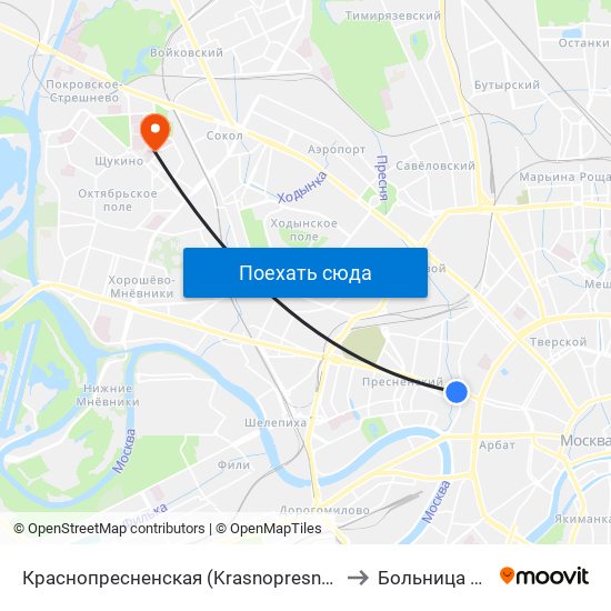 Краснопресненская (Krasnopresnenskaya) to Больница №52 map