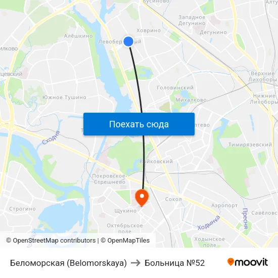 Беломорская (Belomorskaya) to Больница №52 map