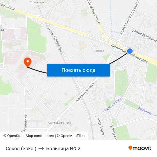 Сокол (Sokol) to Больница №52 map