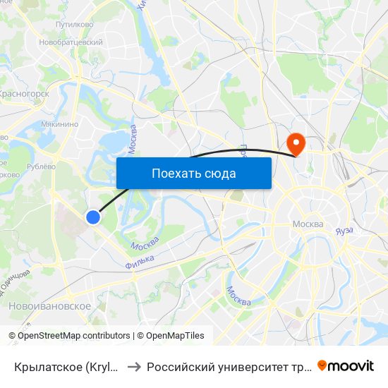 Крылатское (Krylatskoe) to Российский университет транспорта map