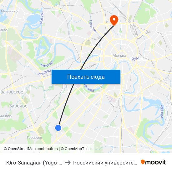 Юго-Западная (Yugo-Zapadnaya) to Российский университет транспорта map