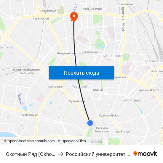 Охотный Ряд (Okhotny Ryad) to Российский университет транспорта map
