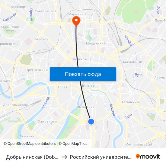 Добрынинская (Dobryninskaya) to Российский университет транспорта map