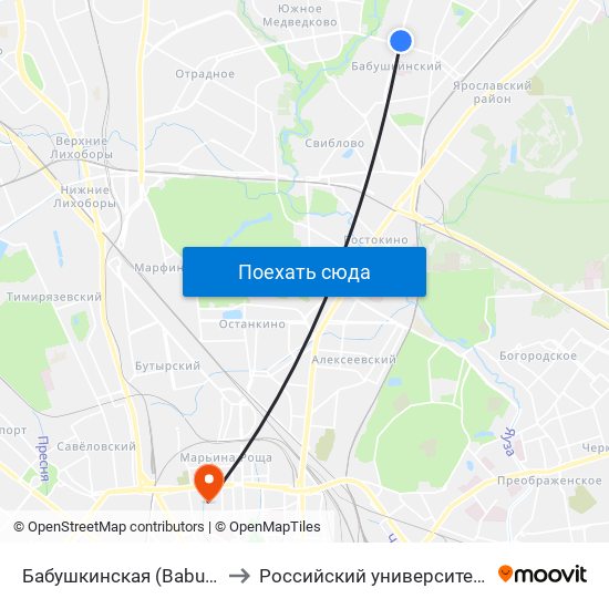 Бабушкинская (Babushkinskaya) to Российский университет транспорта map