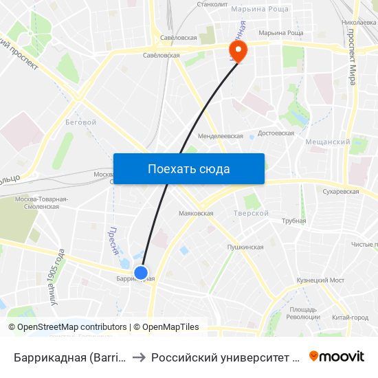 Баррикадная (Barrikadnaya) to Российский университет транспорта map