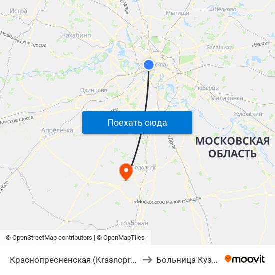 Краснопресненская (Krasnopresnenskaya) to Больница Кузнечики map