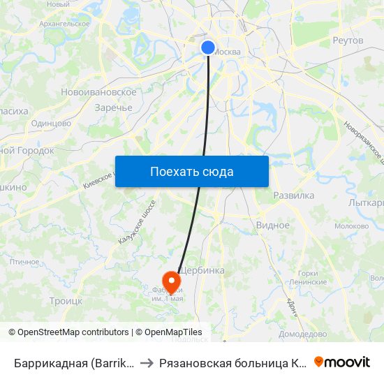Баррикадная (Barrikadnaya) to Рязановская больница Кузнечики map