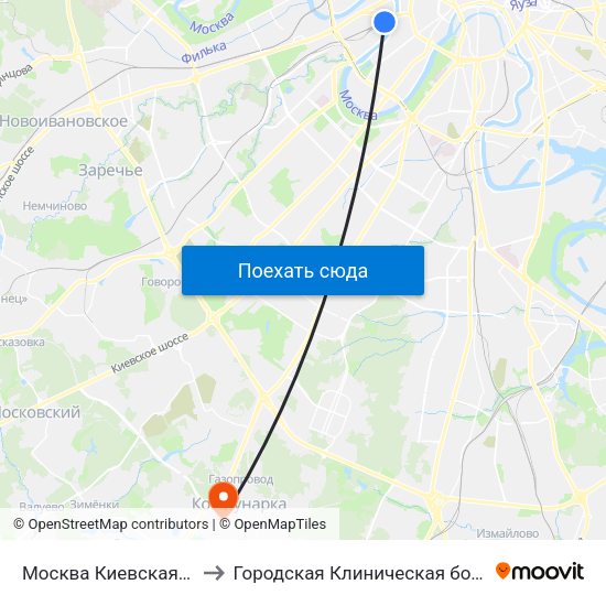 Москва Киевская (Kievsky Station) to Городская Клиническая больница 40 Коммунарка map