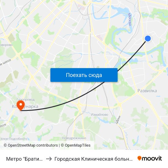 Метро "Братиславская" to Городская Клиническая больница 40 Коммунарка map