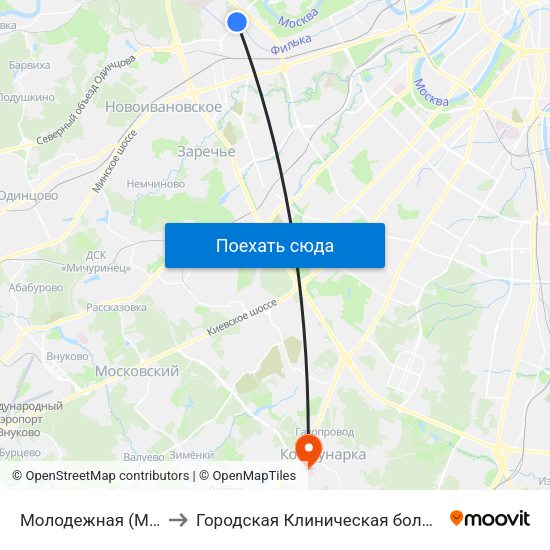 Молодежная (Molodezhnaya) to Городская Клиническая больница 40 Коммунарка map