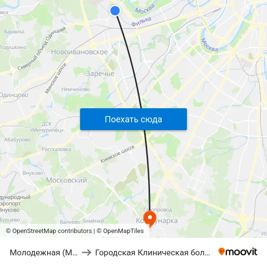Молодежная (Molodezhnaya) to Городская Клиническая больница 40 Коммунарка map