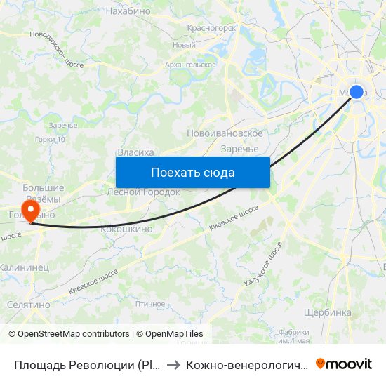 Площадь Революции (Ploschad Revolyutsii) to Кожно-венерологическая больница map