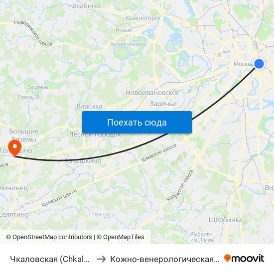 Чкаловская (Chkalovskaya) to Кожно-венерологическая больница map