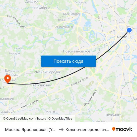 Москва Ярославская (Yaroslavsky Station) to Кожно-венерологическая больница map