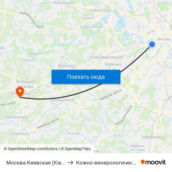 Москва Киевская (Kievsky Station) to Кожно-венерологическая больница map