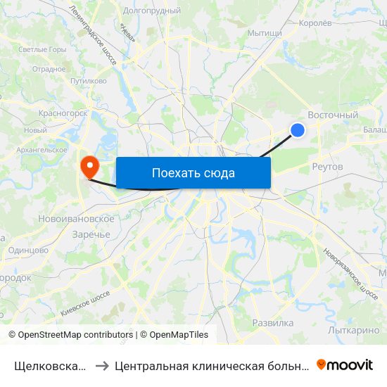 Щелковская (Schelkovskaya) to Центральная клиническая больница Управления Делами Президента РФ map