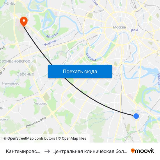 Кантемировская (Kantemirovskaya) to Центральная клиническая больница Управления Делами Президента РФ map